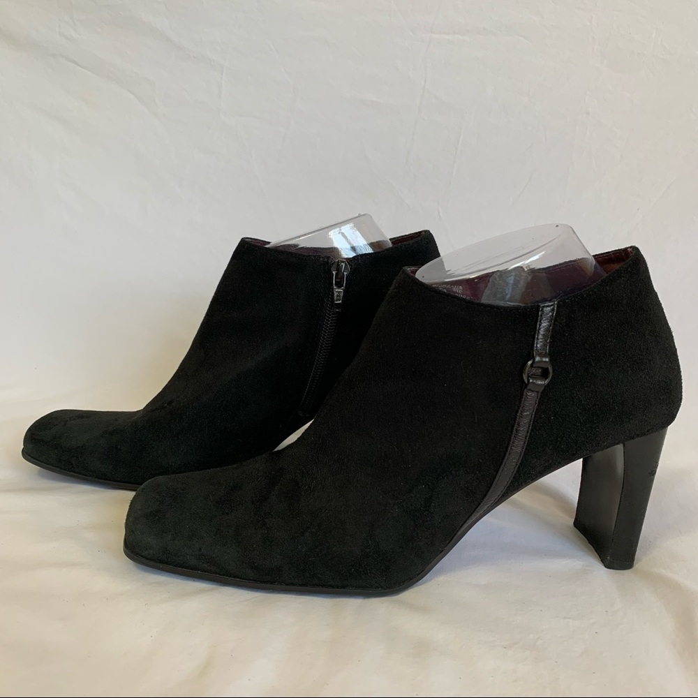 Bandolino Black Suede Urbane Zipper Booties, square toe, high heels, women’s 9 - Picture 16 of 16